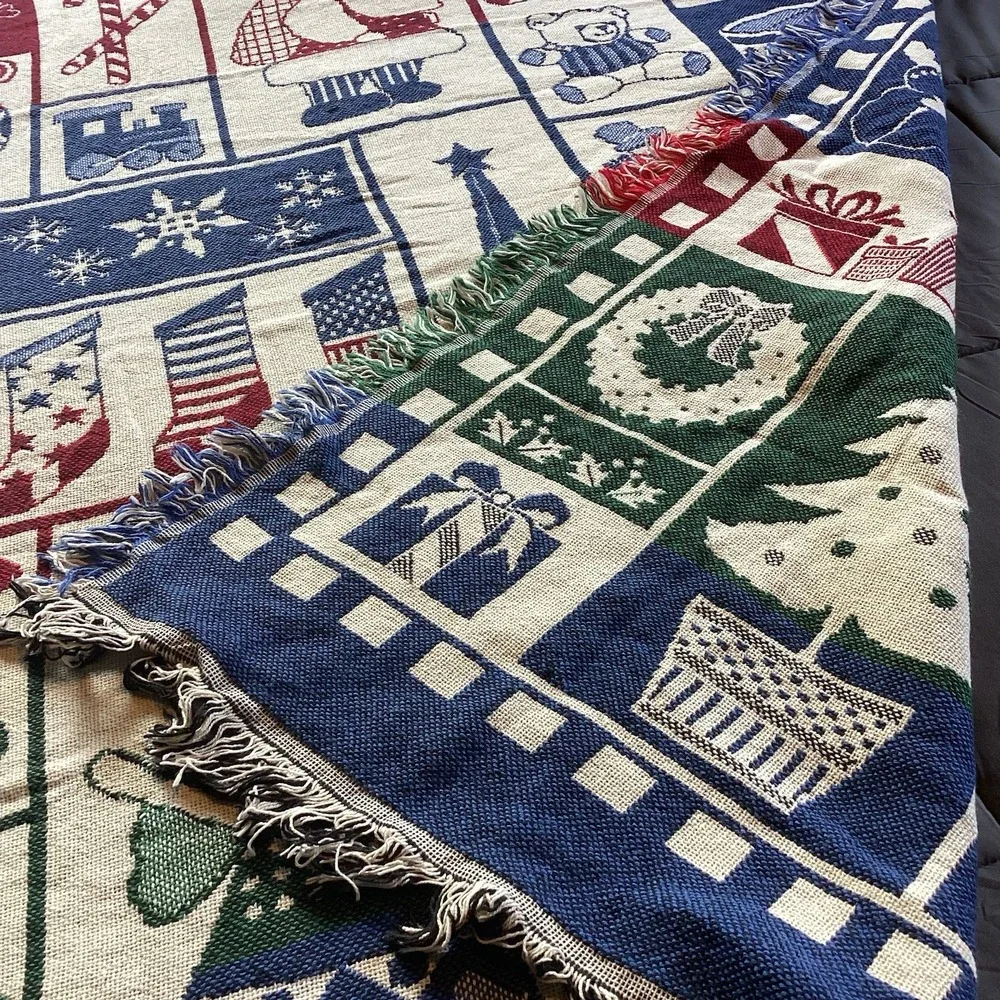 Holiday Throw Blanket Coming Home Tapestry Christmas Ornament Santa Decor Fringe
